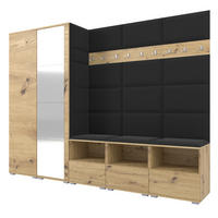 GARDEROBE NELA VII 250 cm (Modulare Flurmöbel XL Artisan Eiche mit Spiegel & Sitzpolster Schwarz 16 Universell) - Silberfarben/Schwarz, Holz/Holzwerkstoff (250/187/40cm) - Ravio