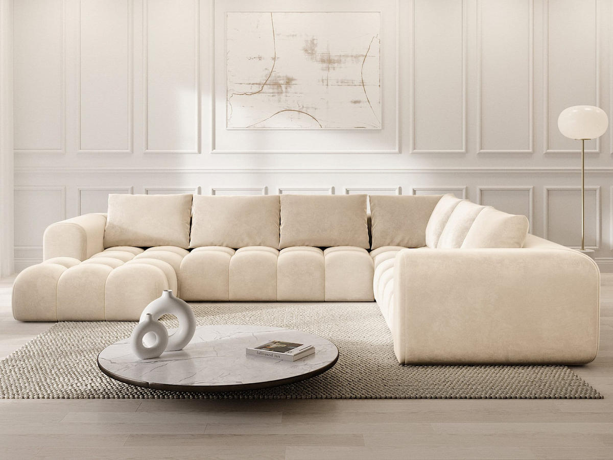 WOHNLANDSCHAFT Casaluna U-Form Creme Samtstoff - Creme, Kunststoff (338/88/267cm)