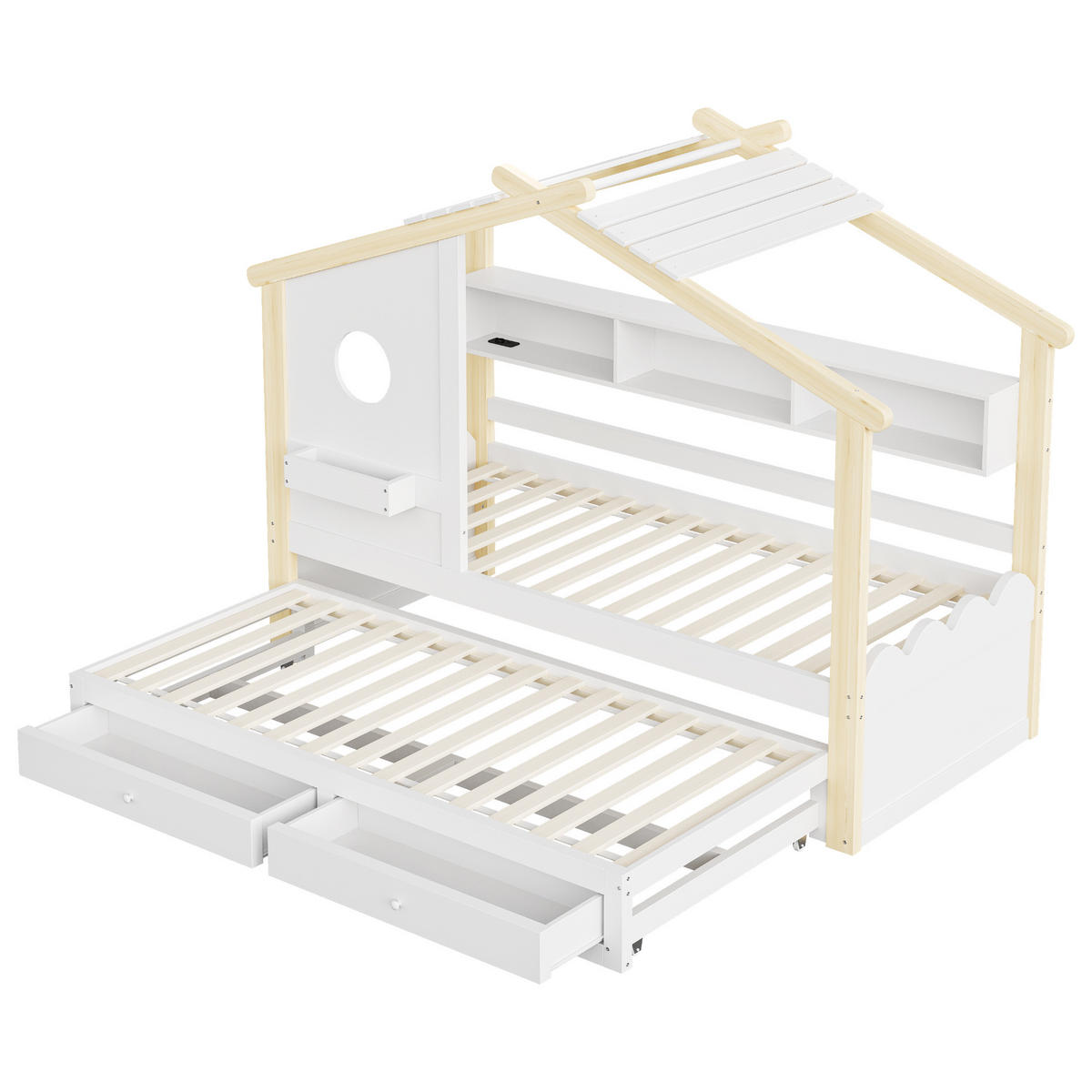 KINDERBETT 90x200 cm Rollbett LED weiß - Weiß, Holz (90/200cm) - LEBENLANG