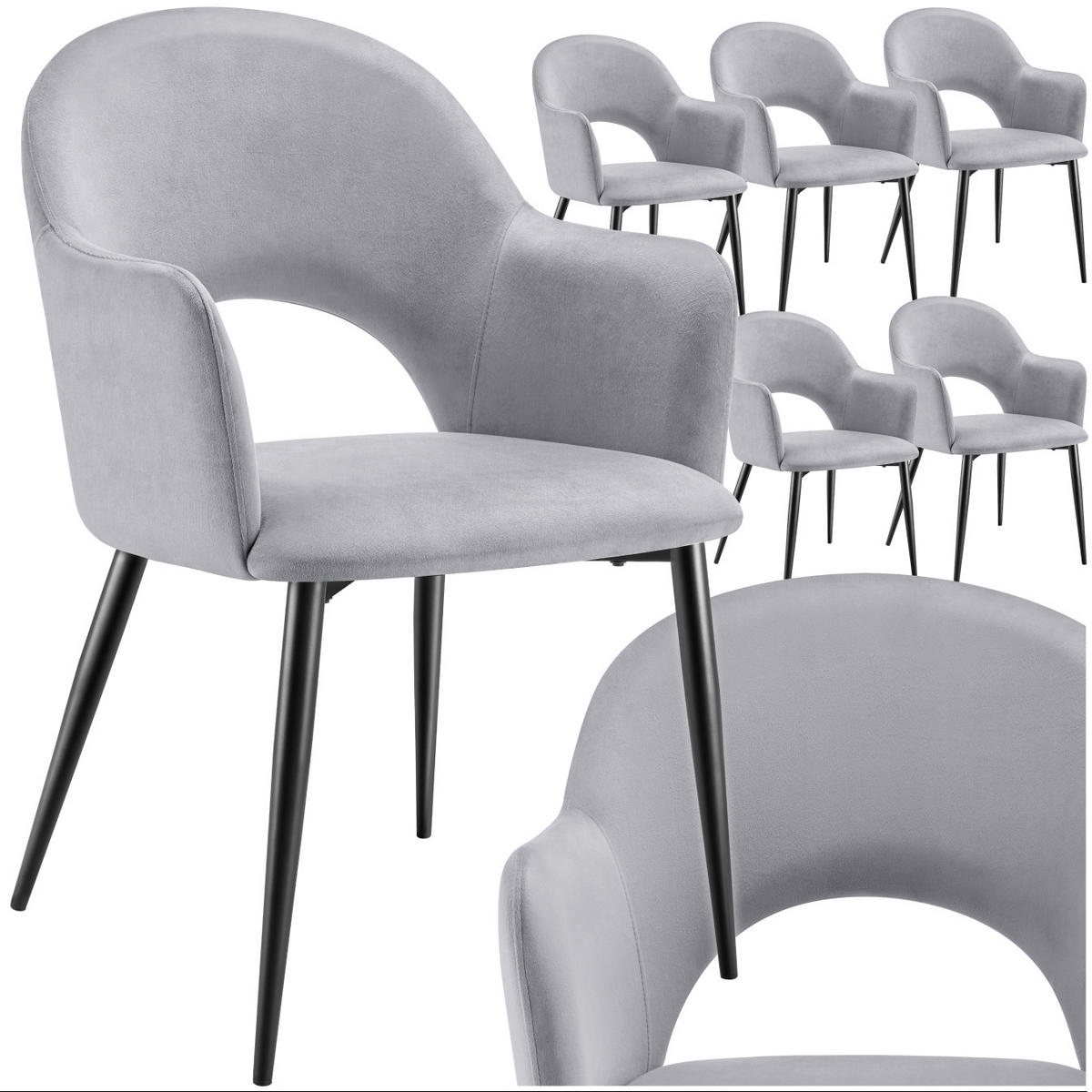 ARMLEHNSTUHL 6er Set Sachel 57 x 61 5 x 87 5 cm hellgrau - Hellgrau, Kunststoff (57/87.5/61.5cm) - tectake