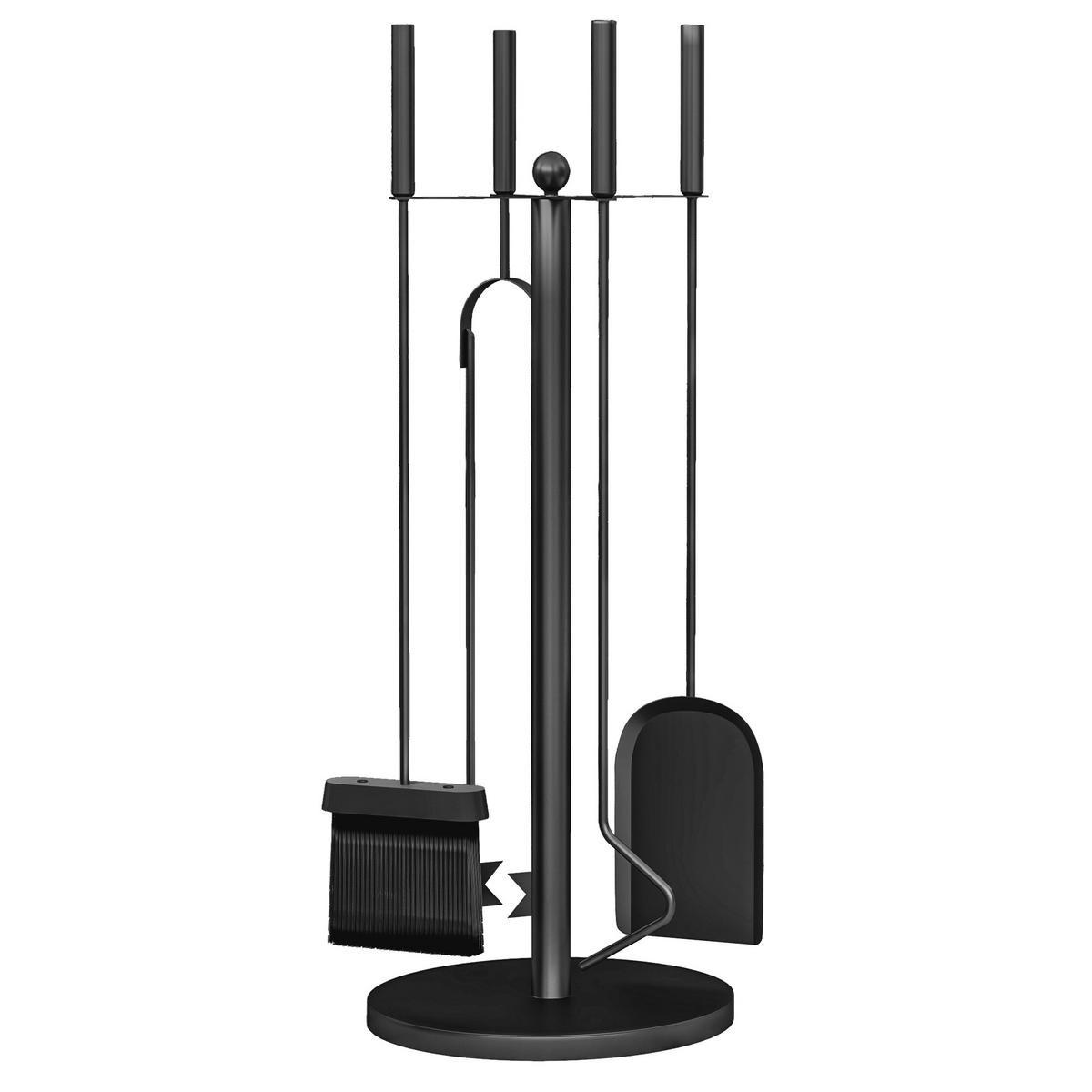 KAMINWERKZEUGSET 5tlg DE-13776 mit Ständer Schwarz - Schwarz, Metall (25/54/25cm) - ComfortXL