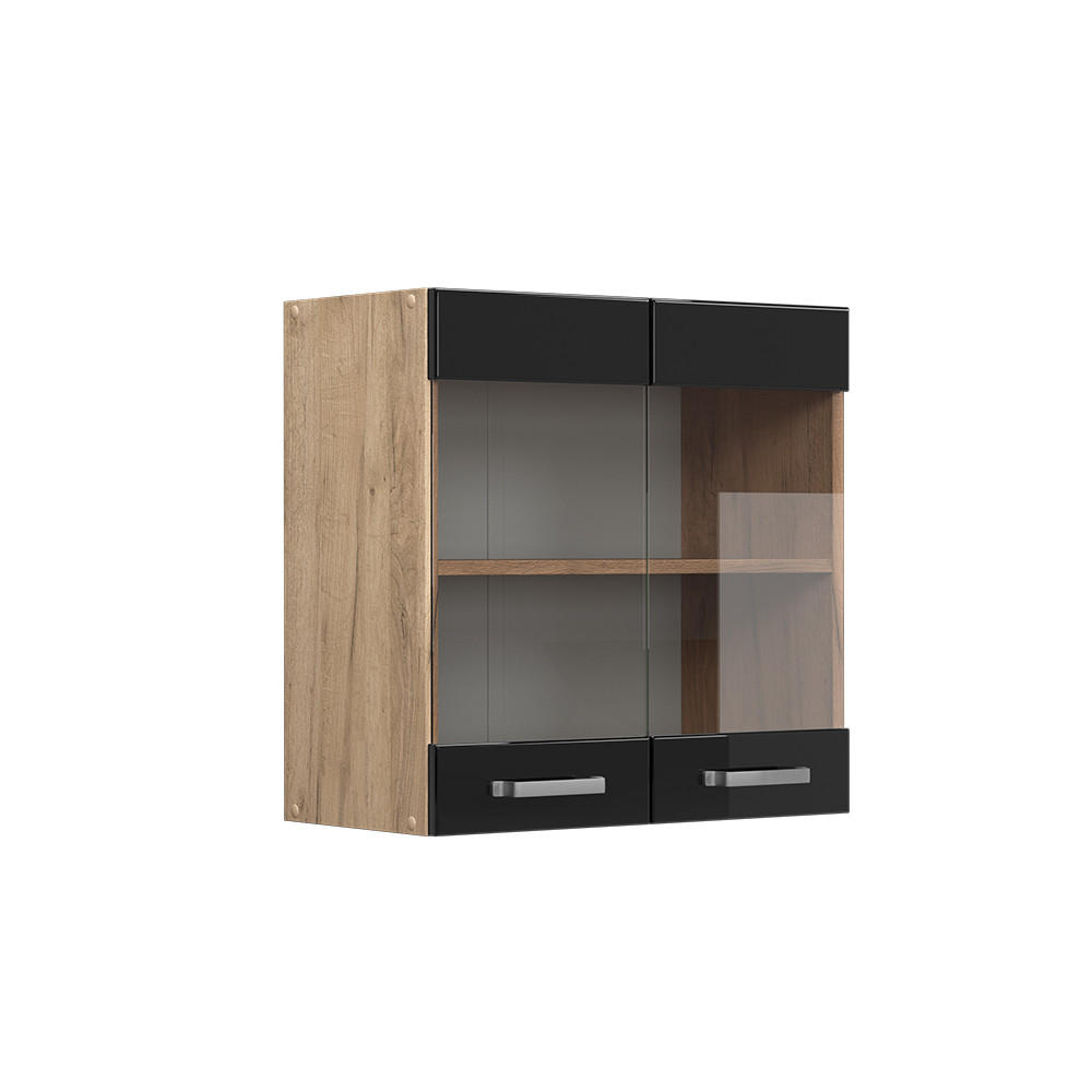 KÜCHENGLASSCHRANK R-Line Schwarz Hochglanz 60 cm - Honigeiche/Schwarz Hochglanz, Holzwerkstoff (60/60/31cm) - Vicco