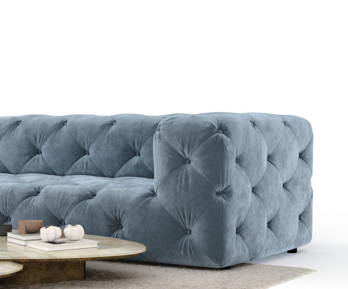 ECKSOFA Cosimo Blau Grau Samtstoff - Blaugrau/Schwarz, Holz/Holzwerkstoff (325/228cm) - Maison de Reve
