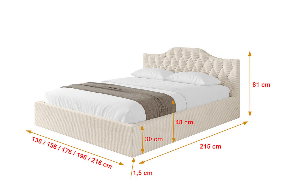 POLSTERBETT mit Bettkasten und Lattenrost, Boxbett ohne Matratze - FALIO-V1 180x200 Beige - Creme, Holzwerkstoff/Textil (180/200cm) - ALTDECOR