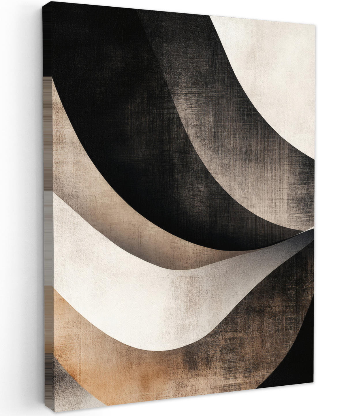 LEINWANDBILD Abstrakt - Wellen - Schwarz - Verwittert 60x80 cm - Trüffeleichefarben, Textil (60/80cm) - MuchoWow