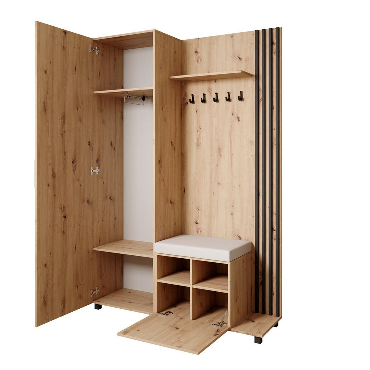 GARDEROBENSCHRANK Livia mit Aufhängern und Spiegel, eiche Artisan, rechts - Schwarz/Eiche Artisan, Holzwerkstoff (137/207/42cm) - Beautysofa