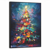 LEINWAND Bilder mit Rahmen - Weihnachtsbaum - Weihnachten - Abstrakt - Farbenfroh - 60x80 - Multicolor, Textil (60/80cm) - MuchoWow
