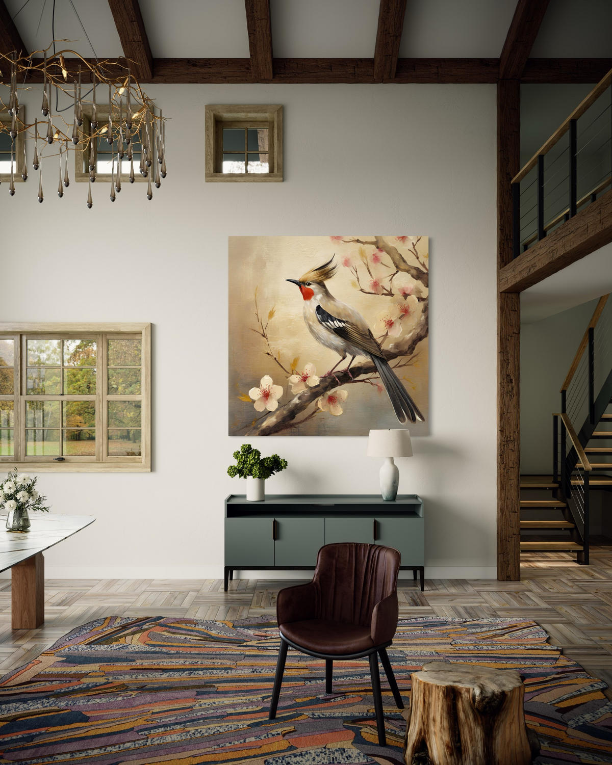 WANDBILD vögel tiere blumen natur - Beige, Textil (40/40cm) - Feeby