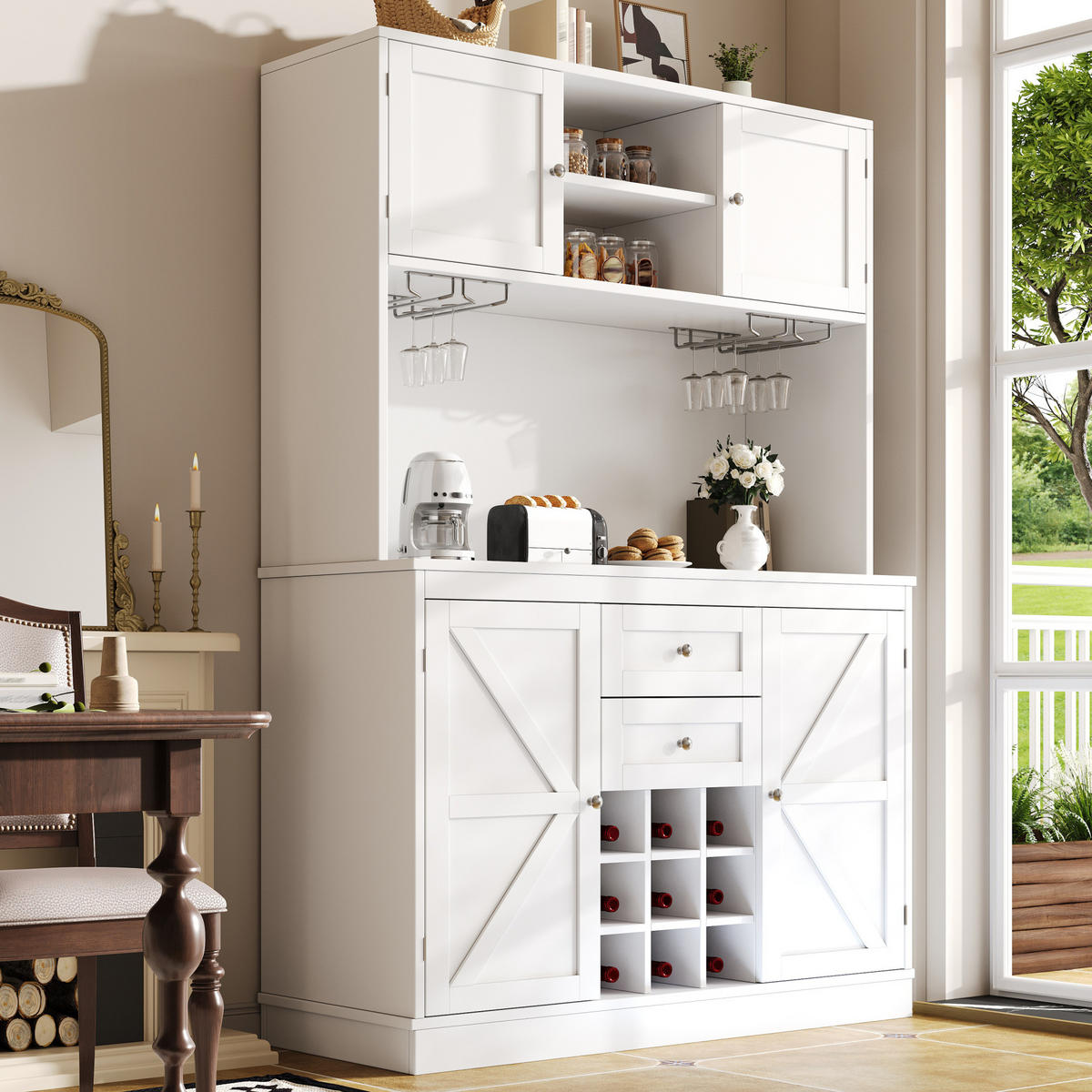 BUFFET 120/188/40 cm Weiß aus MDF und Metall mit Weinregal - Weiß, Holzwerkstoff (40/188/120cm) - OKMYHOME