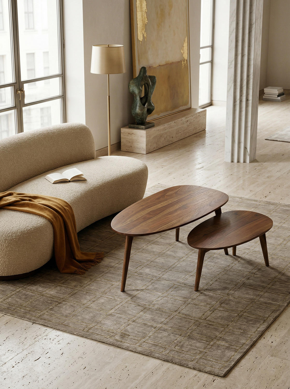 COUCHTISCH 2er Set Massivholz Nierenform Retro Handgefertigt, Braun 100x50x42 cm - Braun, Holz (50/100/42cm) - KADIMA DESIGN