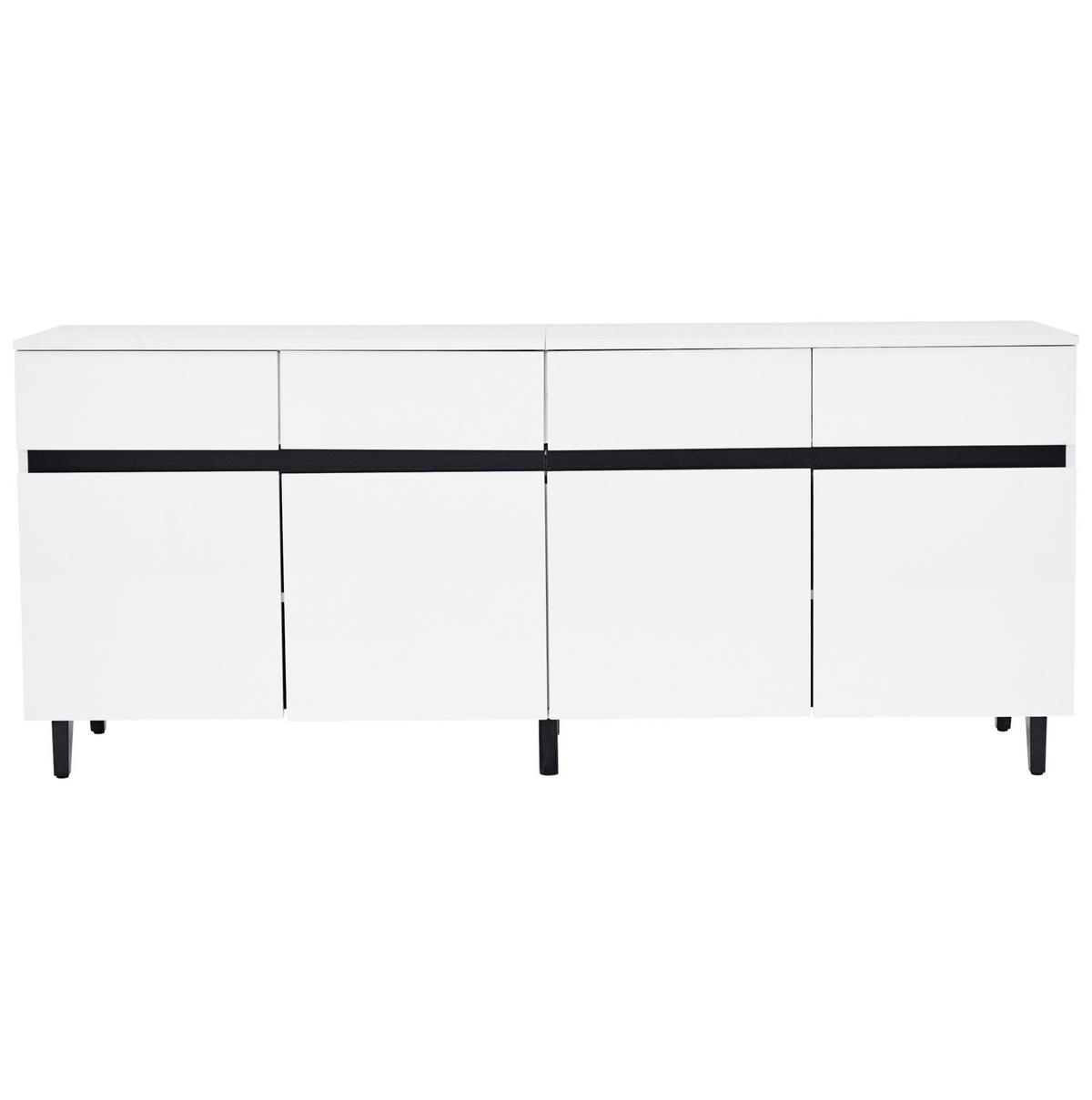 SIDEBOARD, 160/40/68 cm, bílý, dřevotříska, s vysokým leskem a 4 zásuvkami - bílá, kompozitní dřevo (160/68/40cm) - BEAOK