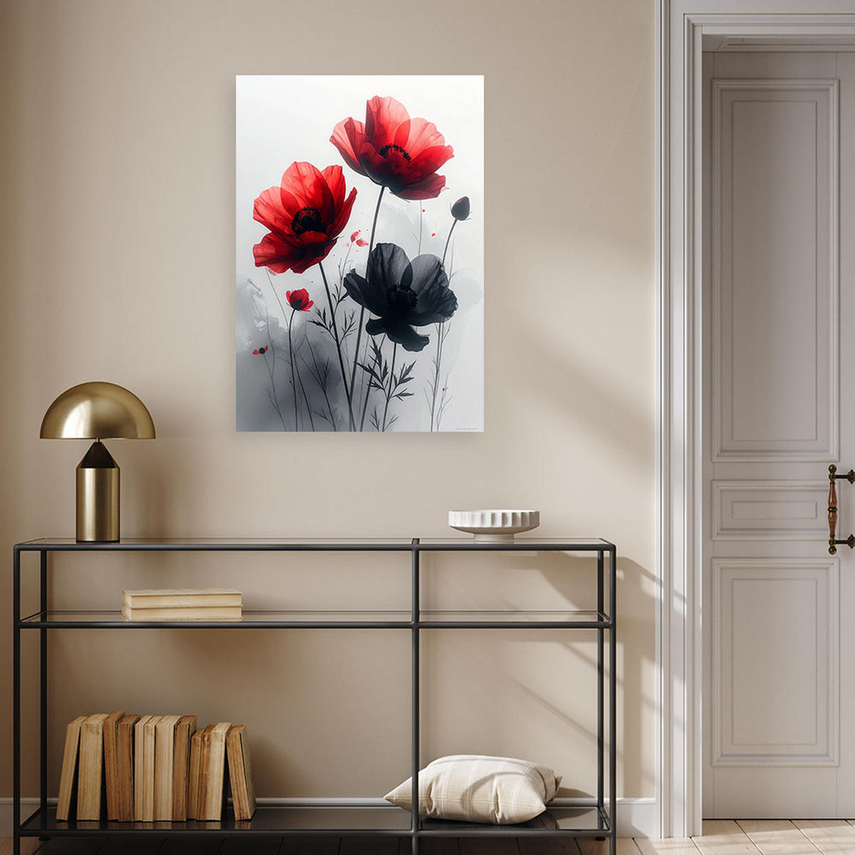 BILD auf Leinwand, Rote und schwarze botanische Blumen - Rot, Textil (20/30cm) - Feeby
