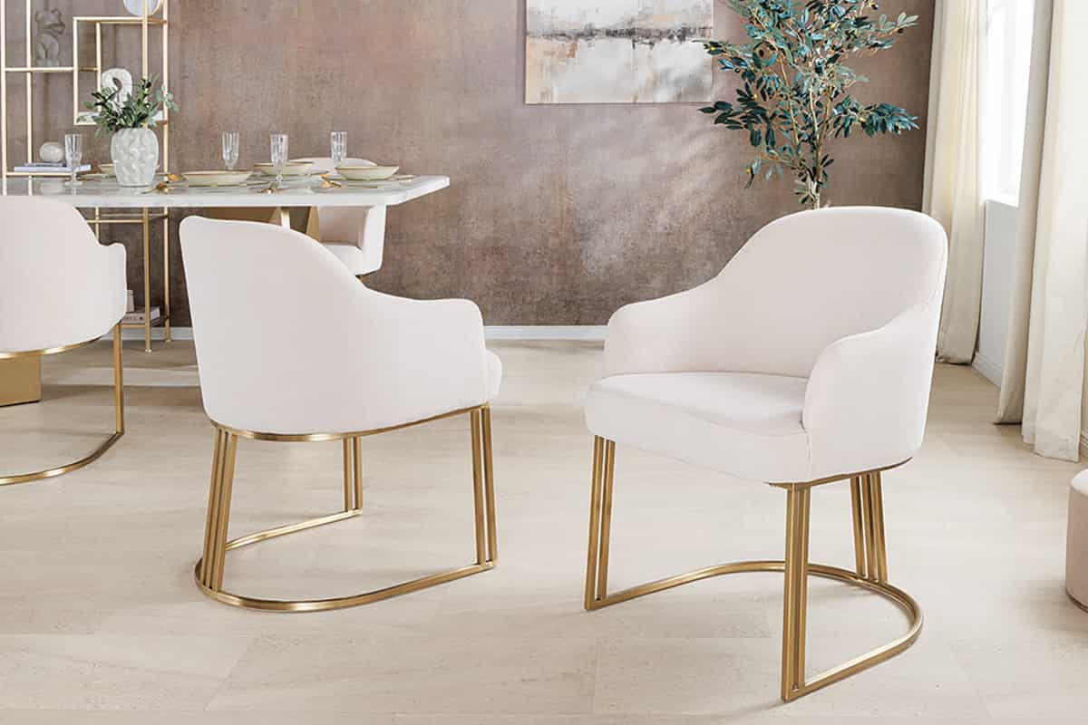 STUHL EXTRAVAGANCIA Massivholz Beige 80 cm - Beige/Goldfarben, Textil/Metall (60/81/63cm) - riess-ambiente