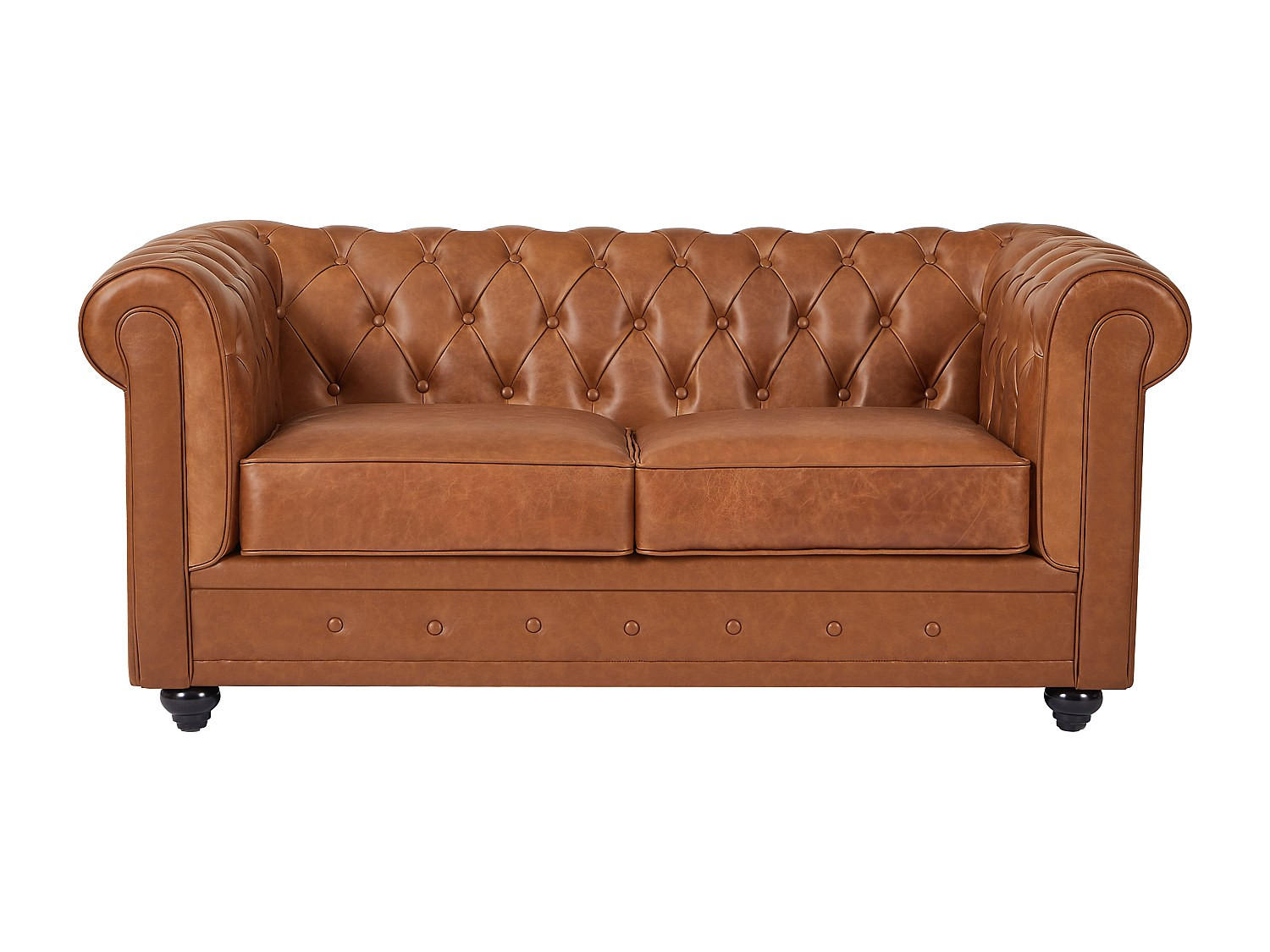 SOFA - 2 Personen - leder - camel Chesterfield - Hellbraun, Leder/Holz (165/72/88cm) - Vente-Unique