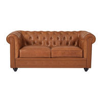 SOFA - 2 Personen - leder - camel Chesterfield - Hellbraun, Leder/Holz (165/72/88cm) - Vente-Unique