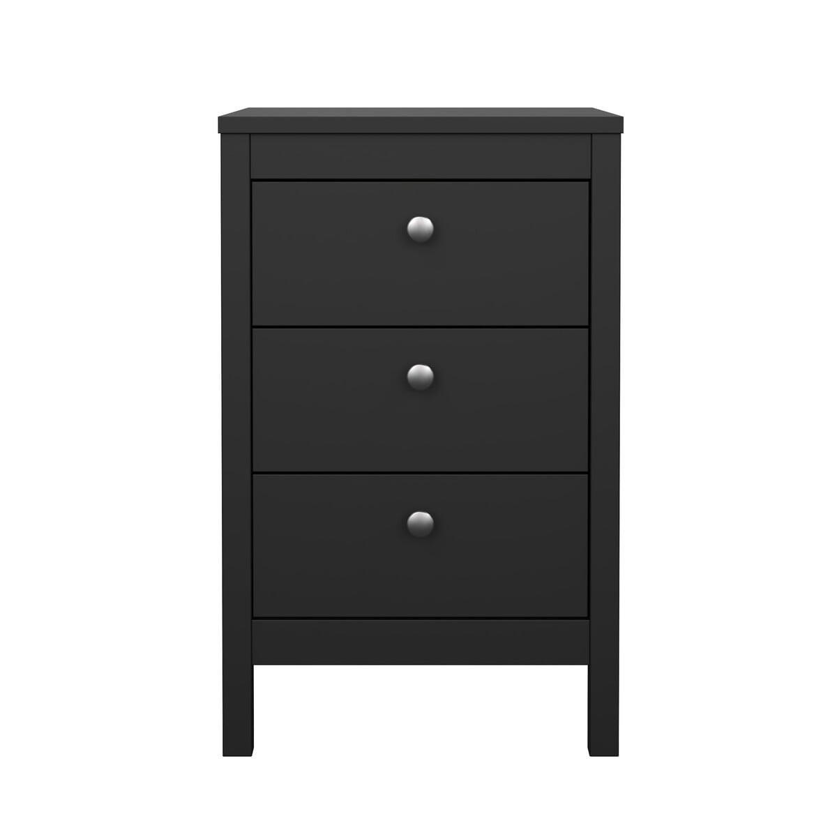 NACHTTISCH mit 3 Schubladen matt schwarz barcelone 43,8/38,4/70,1 cm - Schwarz, Holzwerkstoff (38.4/70.1/43.8cm) - Calicosy