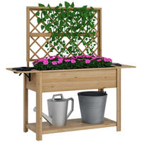 HOCHBEET DE-15996 140/45/151 cm, mit Spalier und Klapptischen Holz - Naturfarben, Holzwerkstoff (140/151/45cm) - ComfortXL