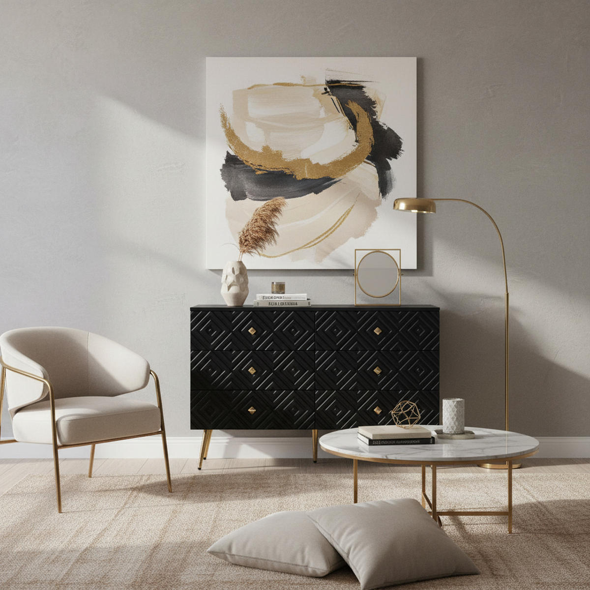 SIDEBOARD mit 6 Schubladen und geometrischem Muster Schwarz - Schwarz, Holzwerkstoff (40/80/120cm) - Urban Meuble