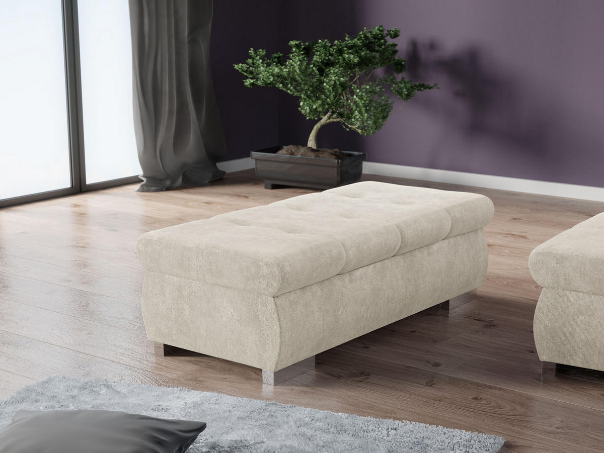 POLSTERHOCKER Orkan Groß - Silberfarben/Creme, Holz/Textil (120/39/60cm) - MIRJAN24