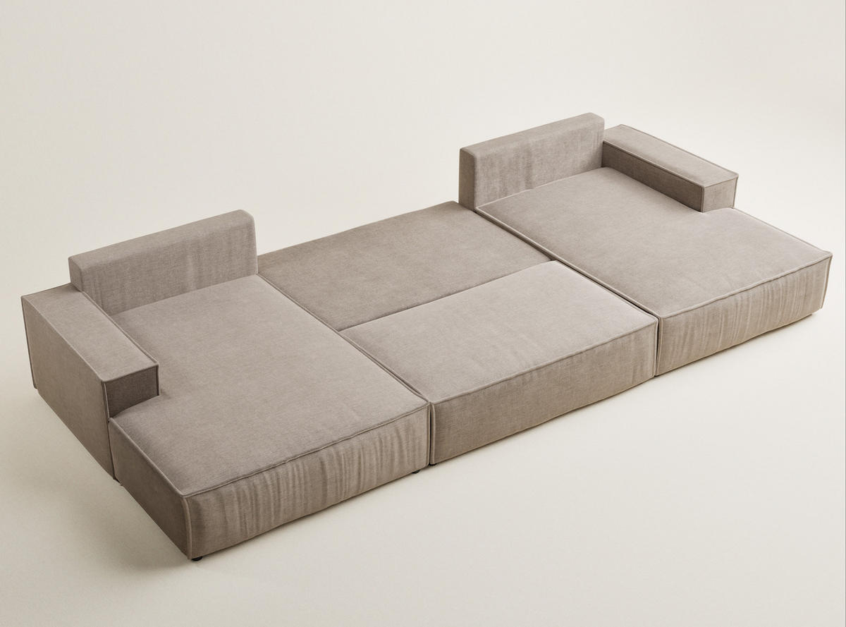 WOHNLANDSCHAFT Kyoto Grau braun Chenille-Stoff - Graubraun/Schwarz, Holz/Holzwerkstoff (398/70/148cm) - Maison de Reve