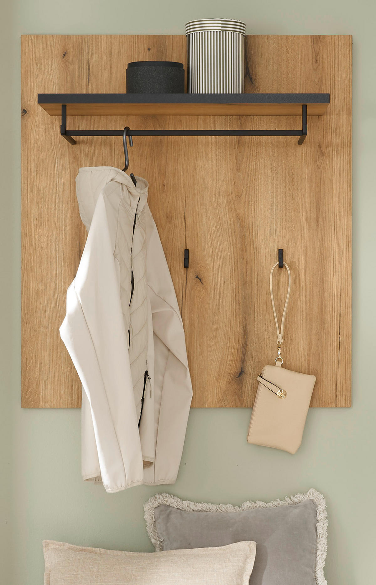 GARDEROBENPANEEL Evoke Eiche 79 cm, Wandgarderobe mit Kleiderstange - Eichefarben, Holzwerkstoff/Metall (79/89/25cm) - Furn.Design