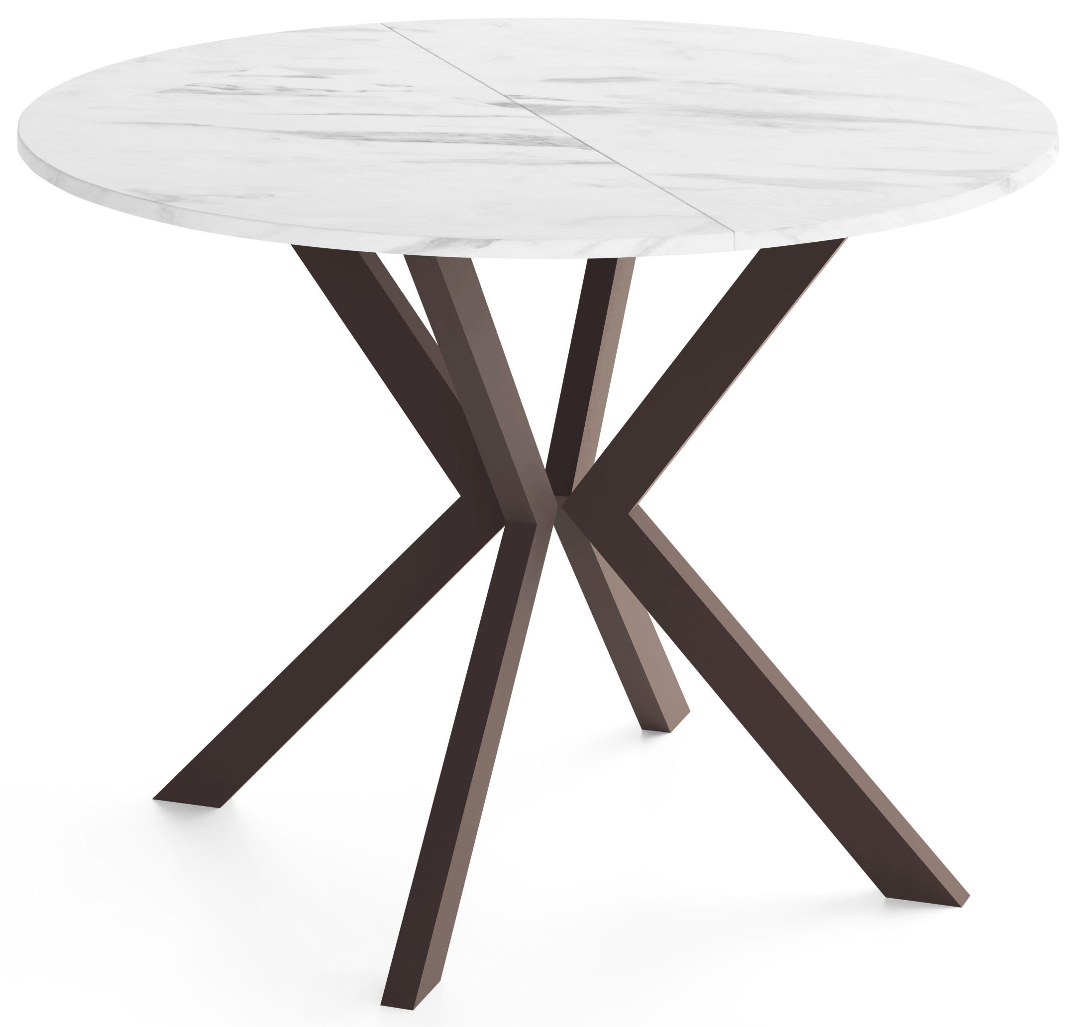 ESSTISCH Valio rund oval ausziehbar verlängerbar mit braunen Metallbeinen, Marmor Weiß 100-140/100/76 cm - Ecru/Braun, Holzwerkstoff/Metall (100/140/76cm) - WFL GROUP