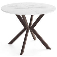 ESSTISCH Valio rund oval ausziehbar verlängerbar mit braunen Metallbeinen, Marmor Weiß 100-140/100/76 cm - Ecru/Braun, Holzwerkstoff/Metall (100/140/76cm) - WFL GROUP