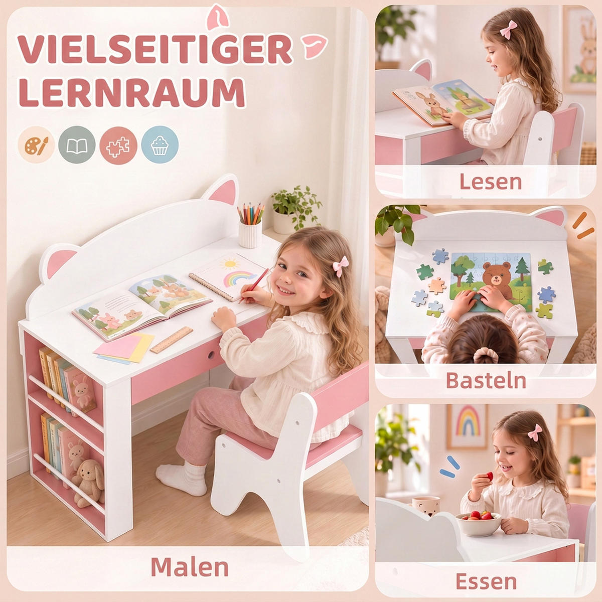 KINDERSITZGRUPPE 2er Set Spanplatte MDF Rosa - Rosa/Weiß, Holzwerkstoff (41.2/74.5/80cm) - AIYAPLAY