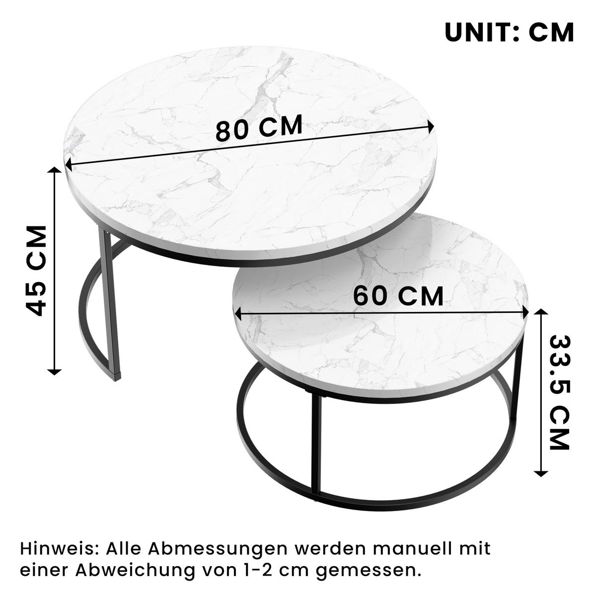 COUCHTISCH 2er-Set mit Eisenrahmen und MDF-Platte - Weiß, Holzwerkstoff (80/80/45cm) - OKWISH