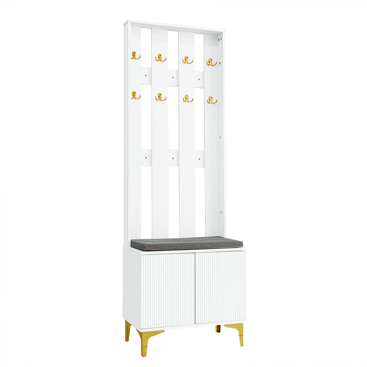 DIELENGARDEROBE 60,5/35,2/180,5 cm mit Sitzbank und Kissen in Weiß - Weiß, Holzwerkstoff (60.5/180.5/35.2cm) - BEAOK
