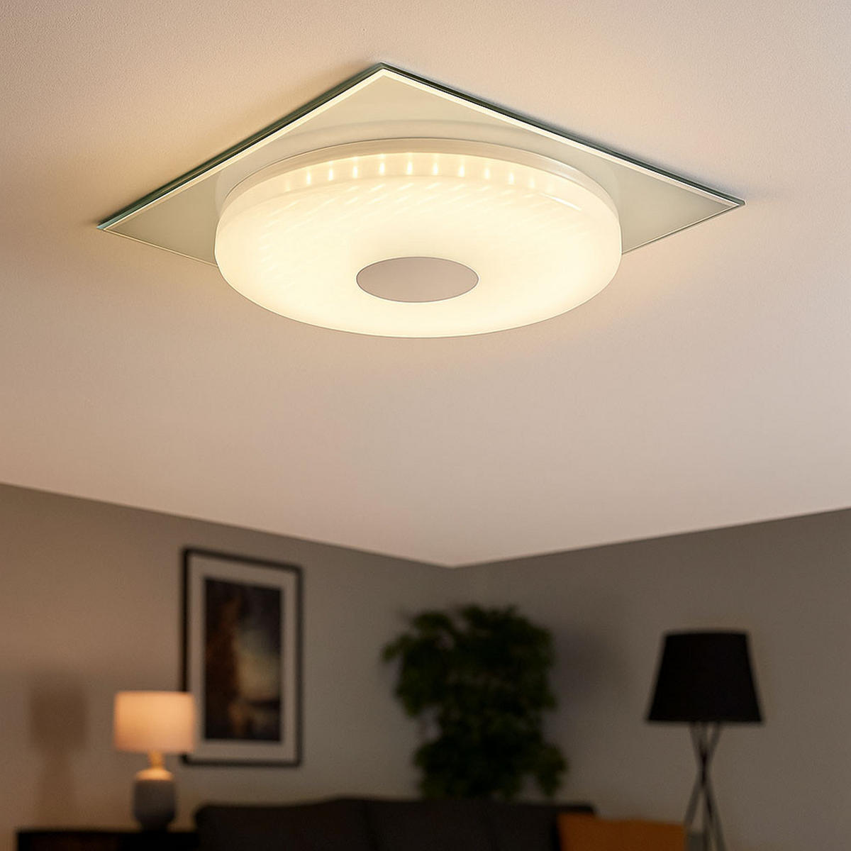 LED DECKENLEUCHTE Metall Weiß mit 3D Folie TREVISO I - Weiß, Metall (45/45/5cm) - Globo Lighting