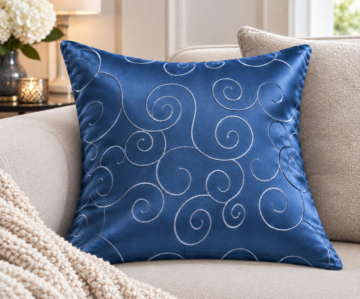 KISSENBEZUG 60/60 cm Königsblau Damast Circle - Blau, Textil (60/60cm) - TiborTex
