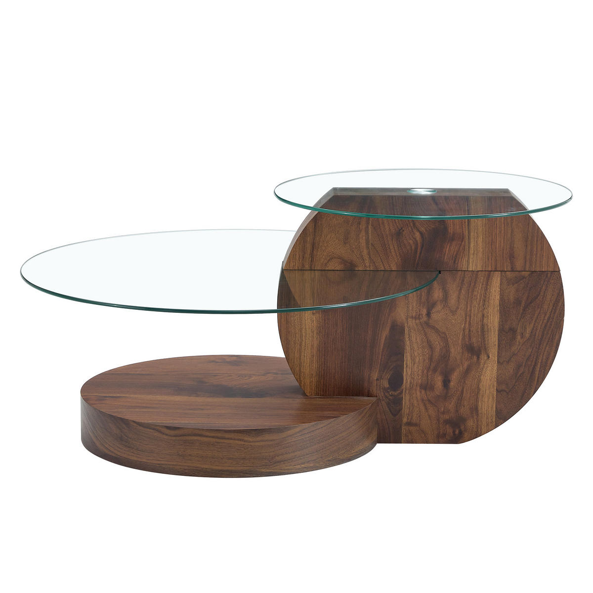 COUCHTISCH Ø 50/70 cm Transparent Nussbaum MDF Glas mit Ablagen - Walnussfarben, Holzwerkstoff (90/70/44cm) - OKWISH