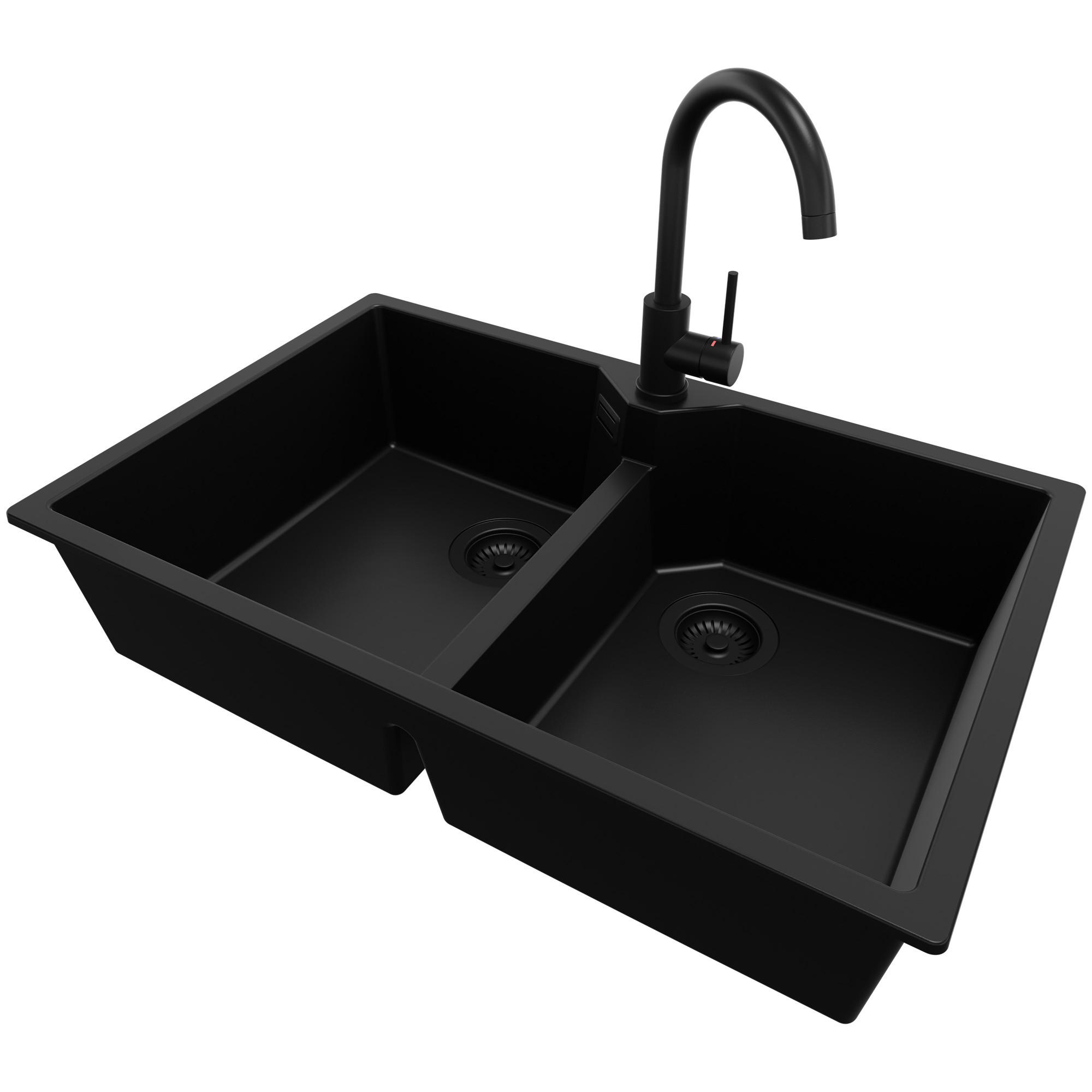 Primagran Granitspüle Schwarz, Schwarz, Schwarz 78x19x50 cm
