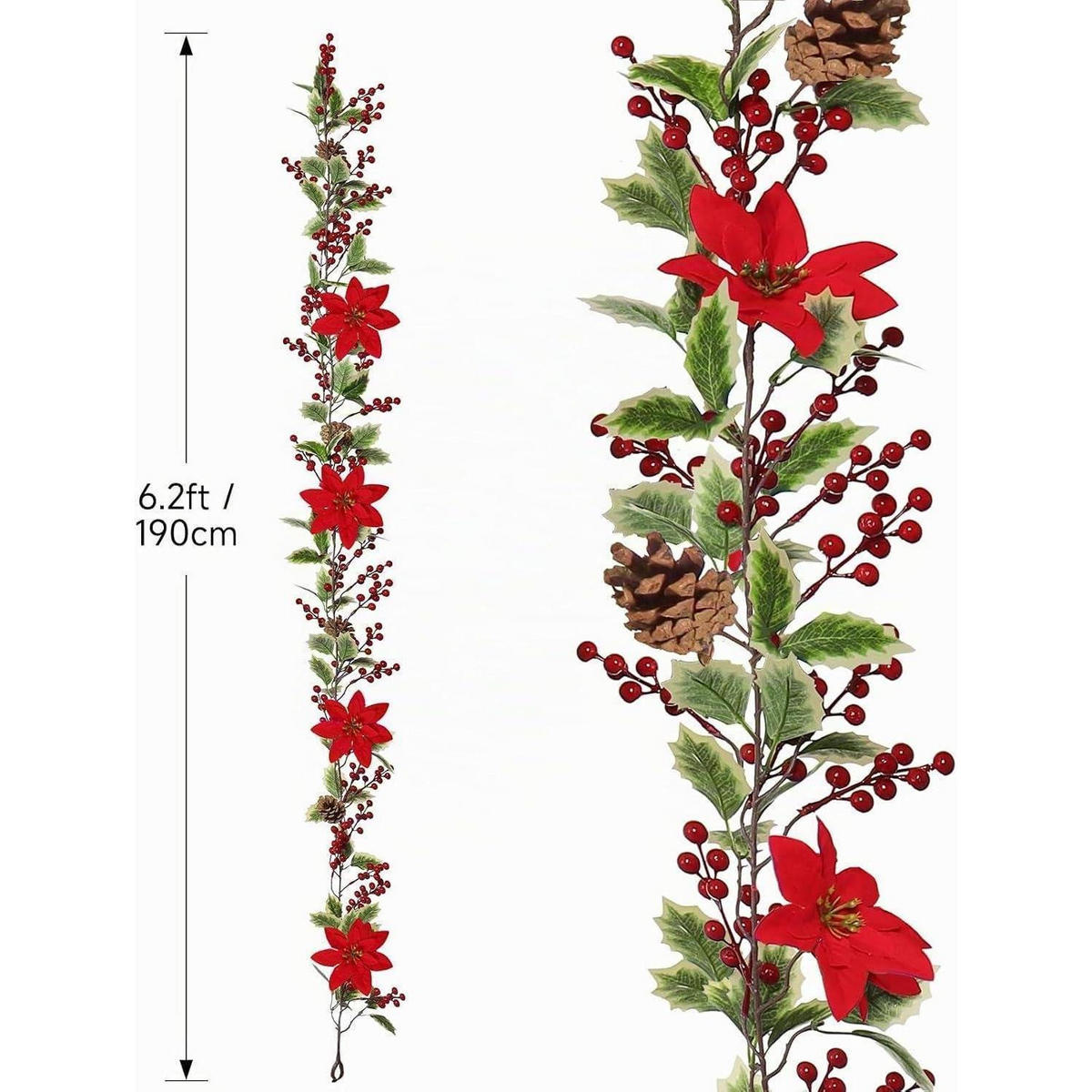 GIRLANDE mit roten Beeren und Tannenzapfen 190 cm - Multicolor, Kunststoff (190cm)