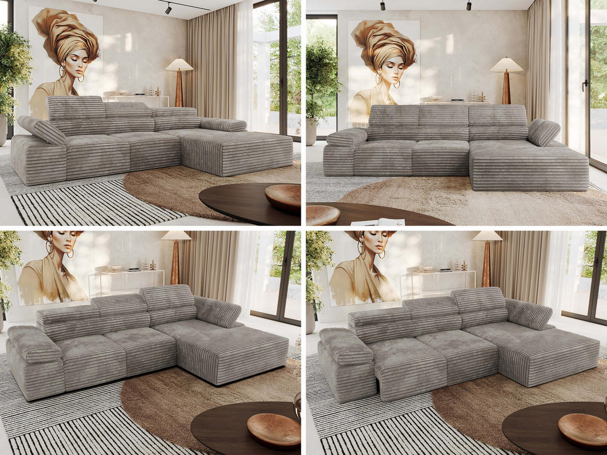 ECKSOFA RILASSO L Hellbraun Cord - rechts - Hellbraun/Schwarz, Kunststoff/Textil (174/296cm) - MKS