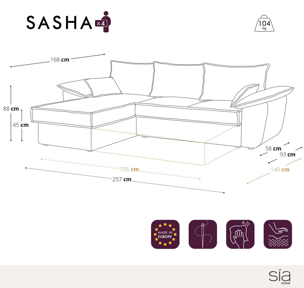 ECKSOFA LINKS Gerippter Samt XXL Schwarz 257cm - Schwarz, Textil (168/257cm) - Sia Home