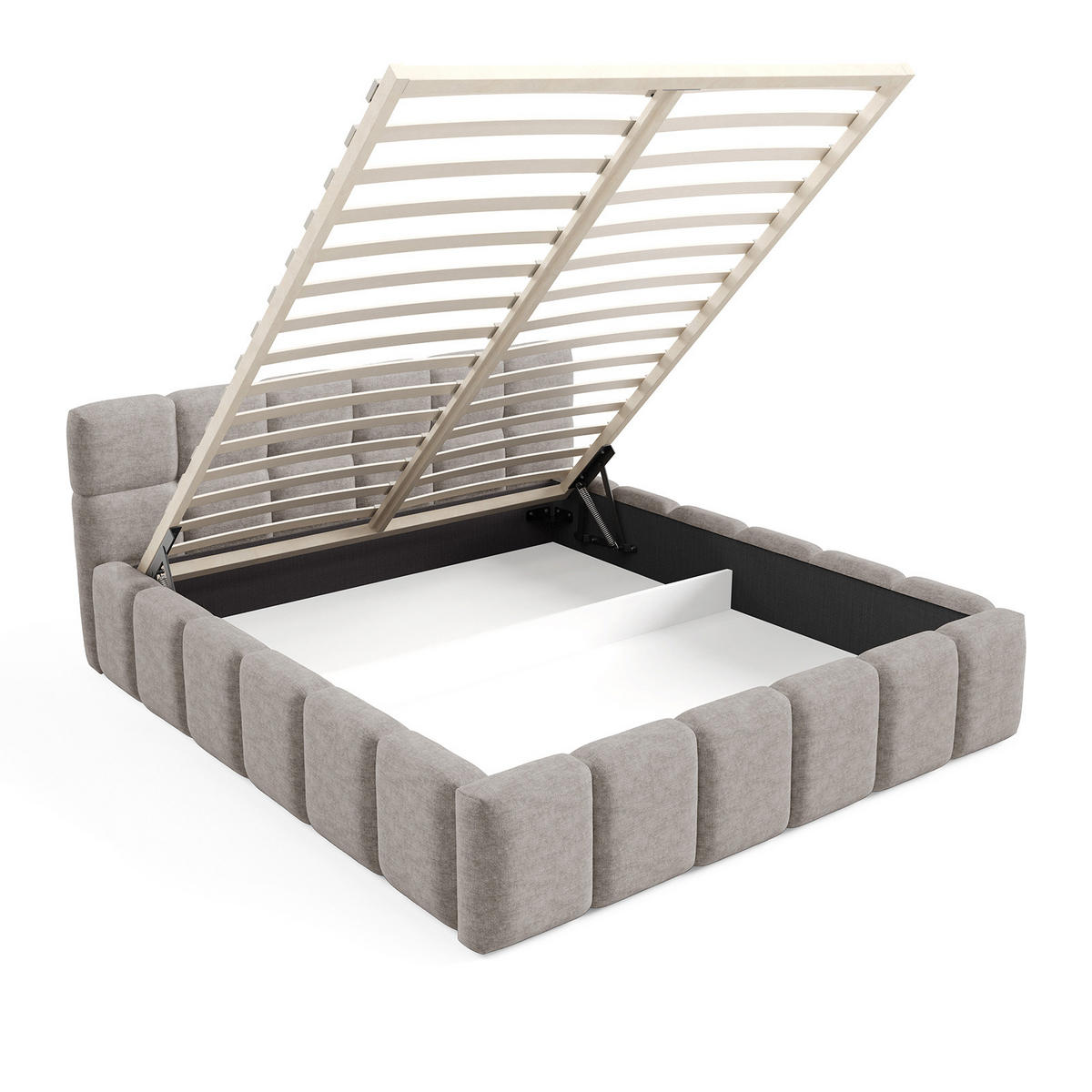 POLSTERBETT NUBO Premium 180x200 cm mit Bettkasten – PERFECT HARMONY 04 - Beige, Holz (180/200cm) - Dekori_Interiors