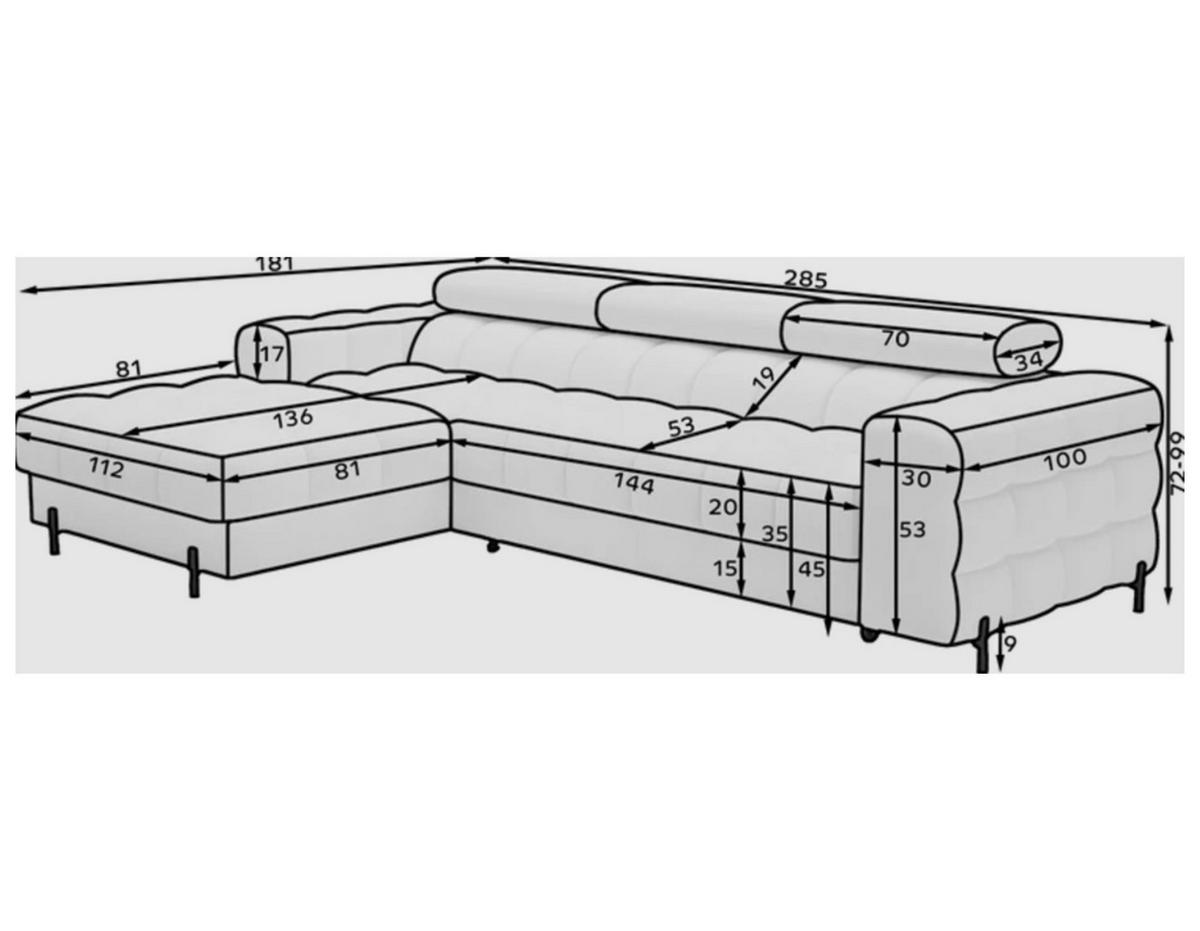 ECKSOFA Neviro L - Braun (Royal 20) - Braun, Holzwerkstoff (285/181cm) - Möblo