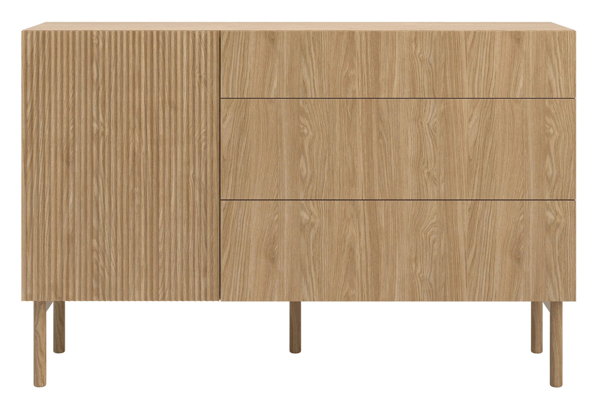 KOMODA Nolie dekor dubu se 3 zásuvkami 140 cm - barva dubu, dřevo/kompozitní dřevo (140/90.6/38cm) - Selsey