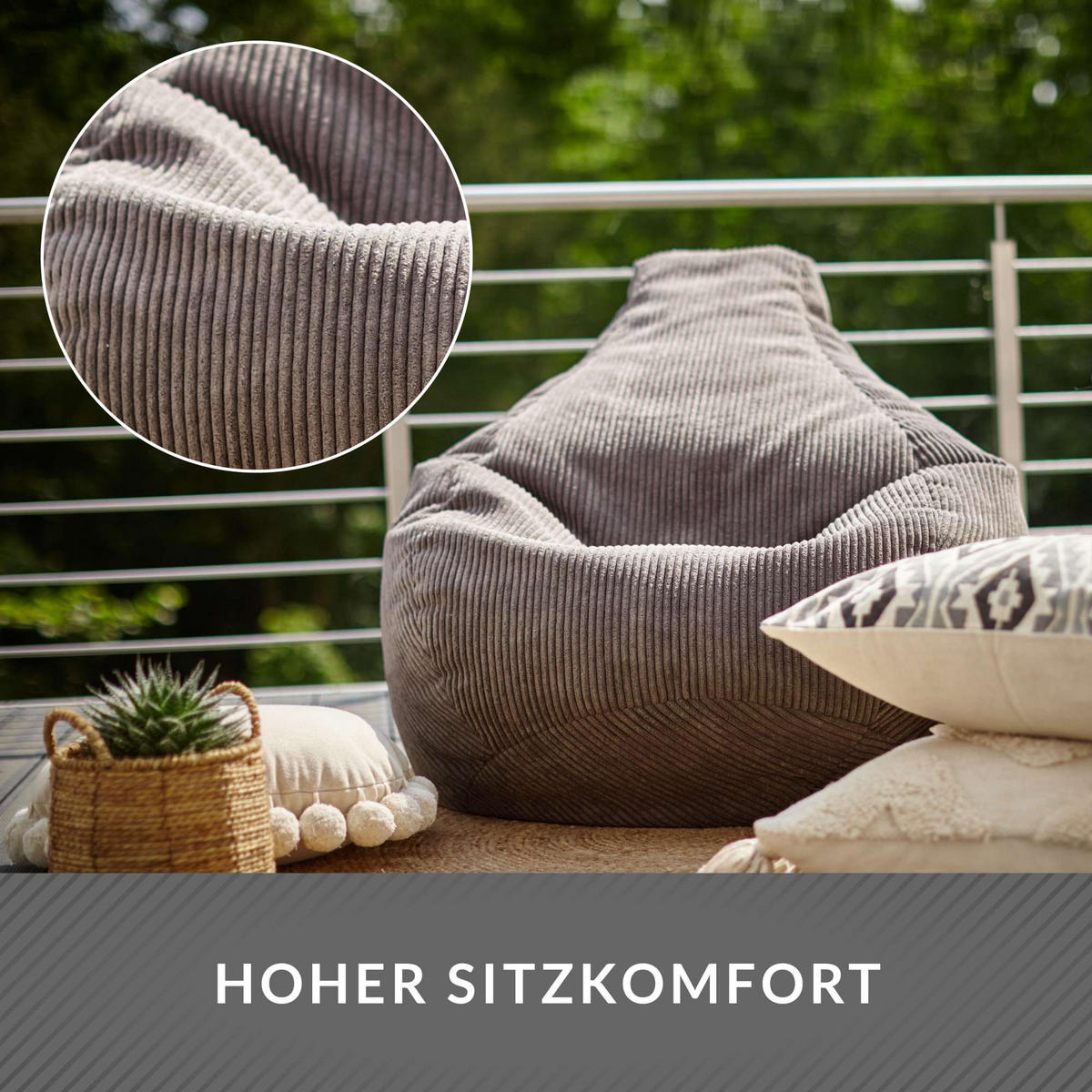 SITZSACK MIT RÜCKENLEHNE Cozy Cord - Dunkelgrau, Textil (80/90/90cm) - Green Bean