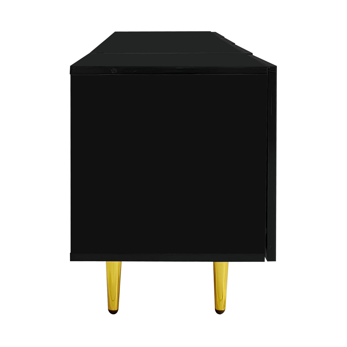 LOWBOARD in Schwarz und Gold Hochglanz-TV-Schrank mit 4 Türen für Wohnzimmer, B170/T35/H46 cm - Goldfarben/Schwarz, Holzwerkstoff/Metall (170/46/35cm) - STILVORA
