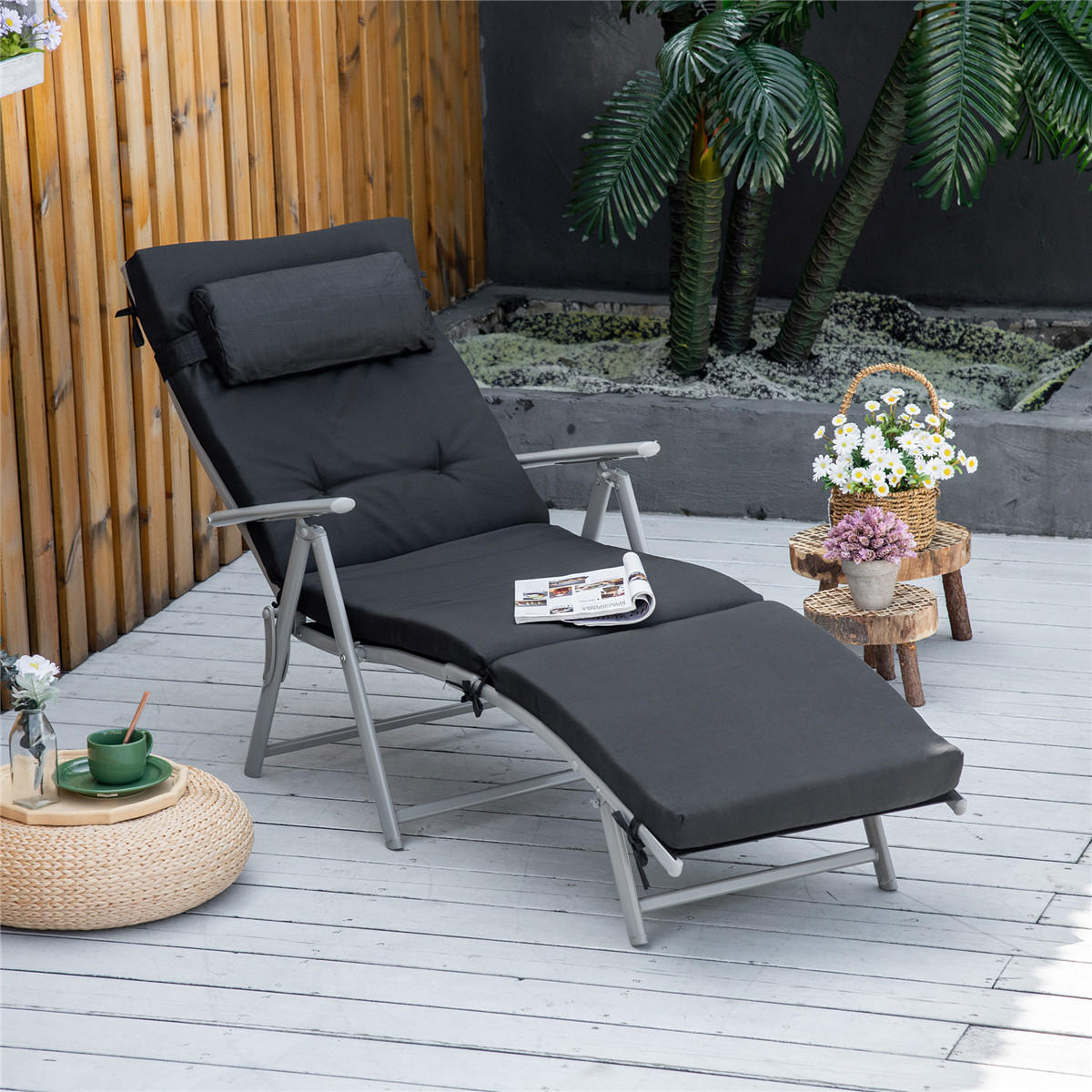 LIEGESTUHL faltbar 7-fach verstellbar mit Kissen schwarz - Schwarz, Metall (63.5/100.5/137cm) - Kaket