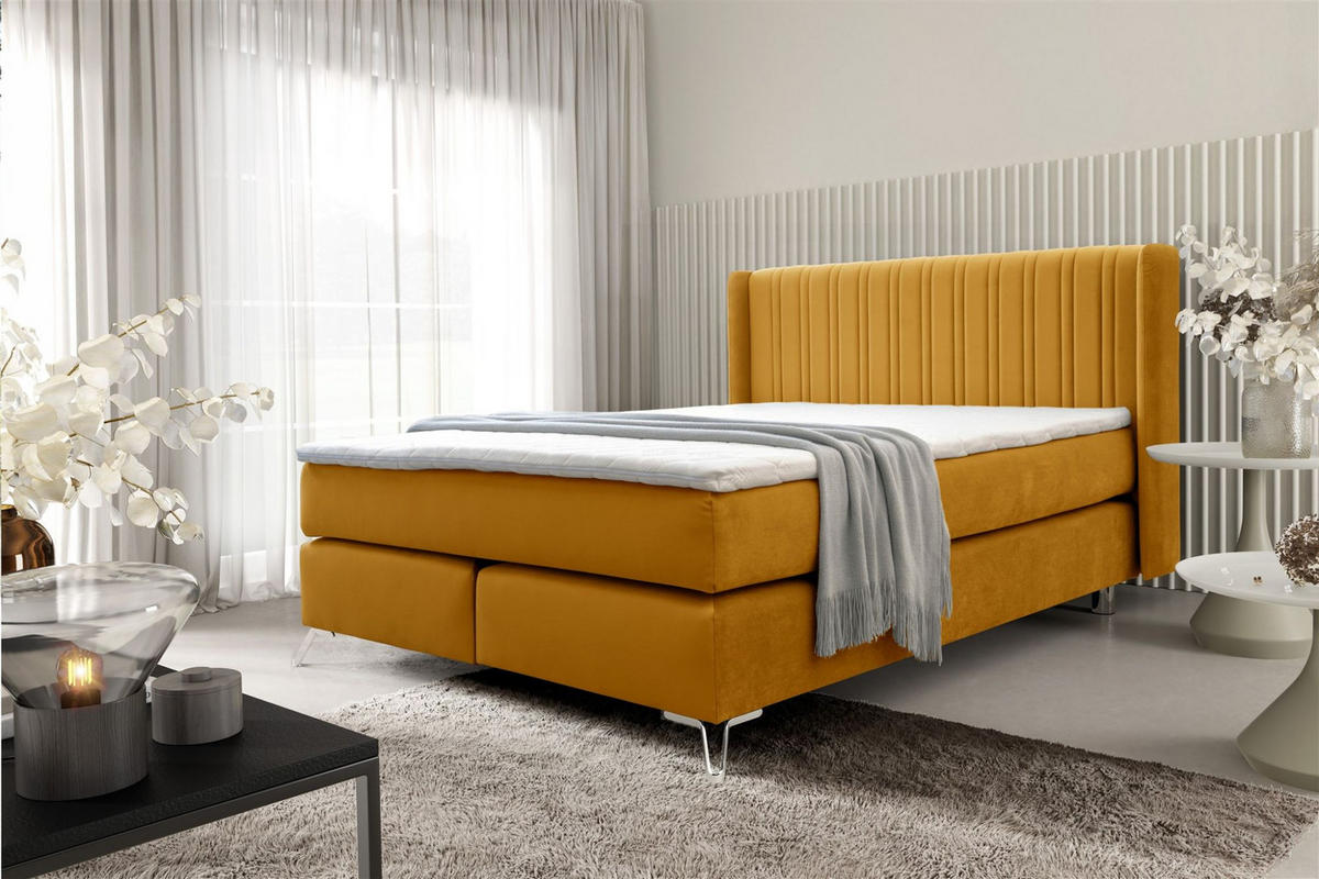 BOXSPRINGBETT Agnus - Gelb, Holzwerkstoff/Textil (200/200cm) - Fun Möbel