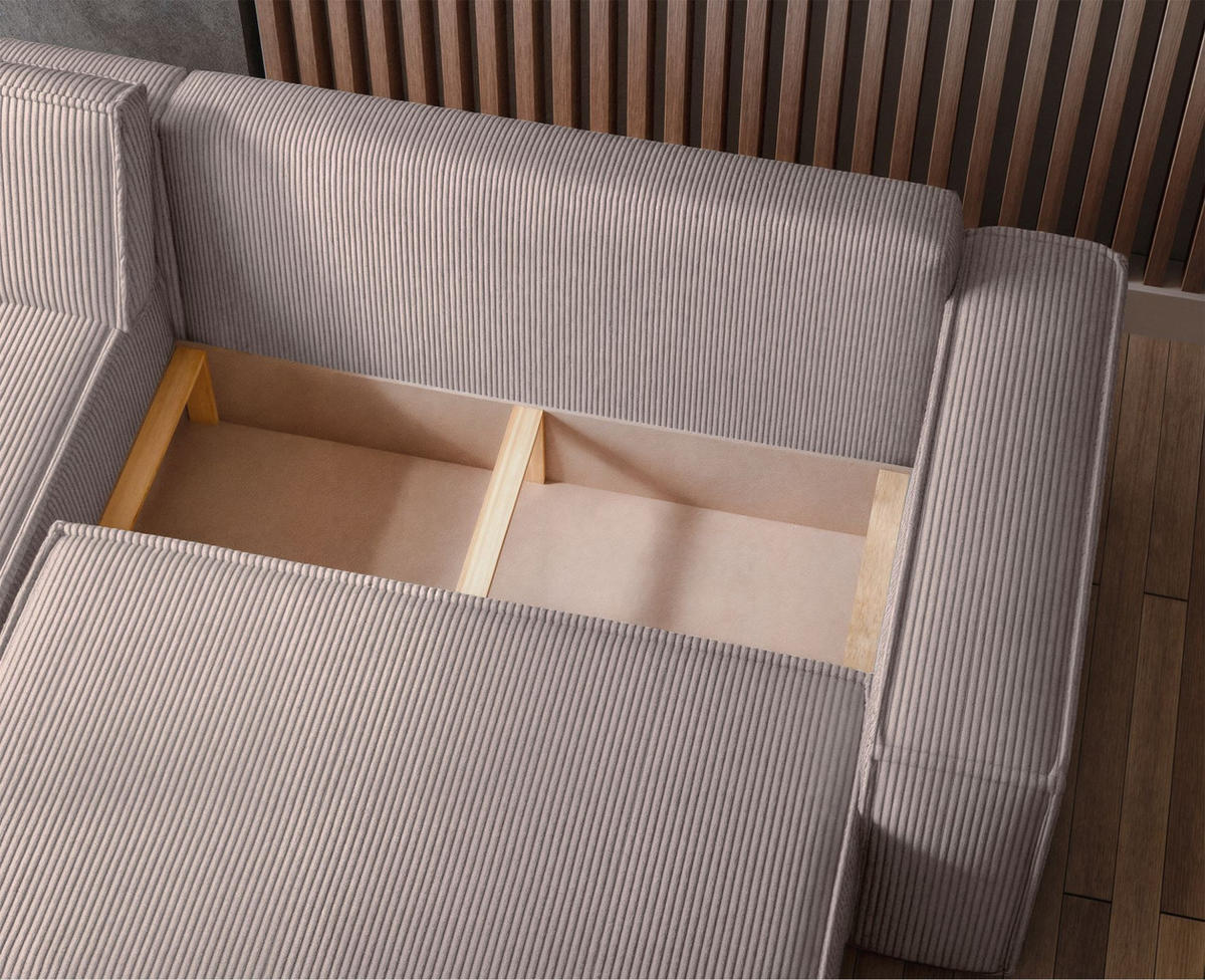 ECKSOFA Scarlo Beige Cordbezug - Beige/Schwarz, Kunststoff/Textil (244/145cm) - Selsey