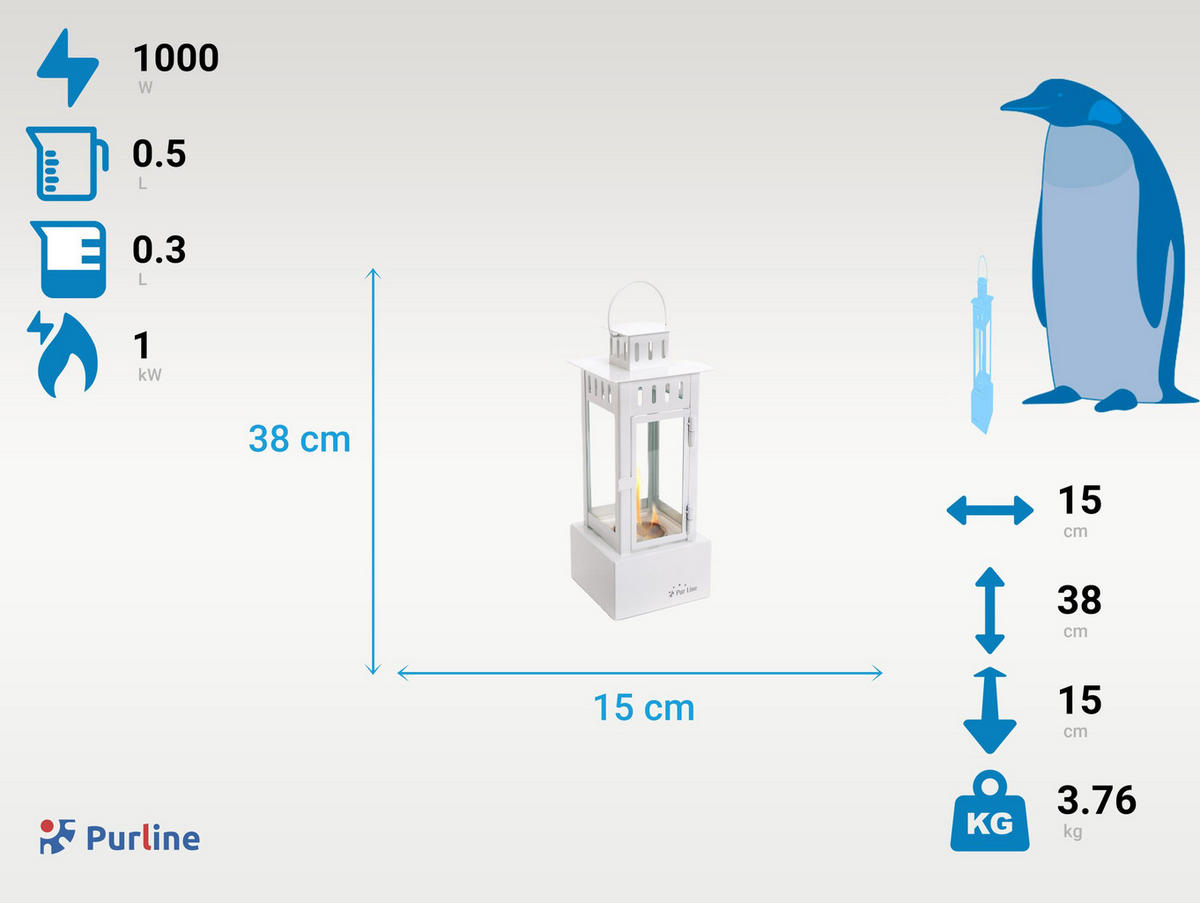 BIOETHANOL-KAMIN Weiß Tischmodell inklusive 0.5 L Brennblock - Weiß, Glas (15/38/15cm) - Purline