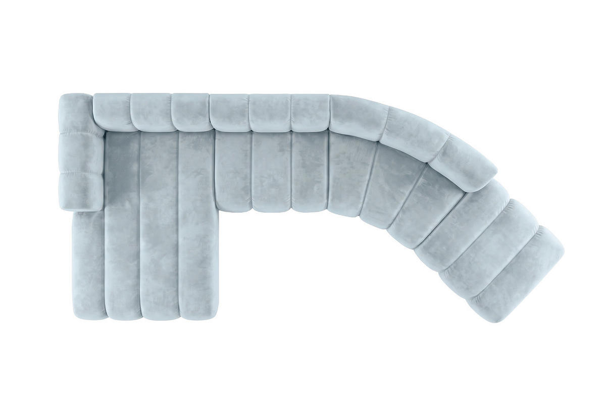 ECKSOFA Modulares In L-Form, Velvet-Stoff Riviera, Babyblau, Links, GRAND Round - Hellblau, Holz (445/179cm) - Kaiser Möbel
