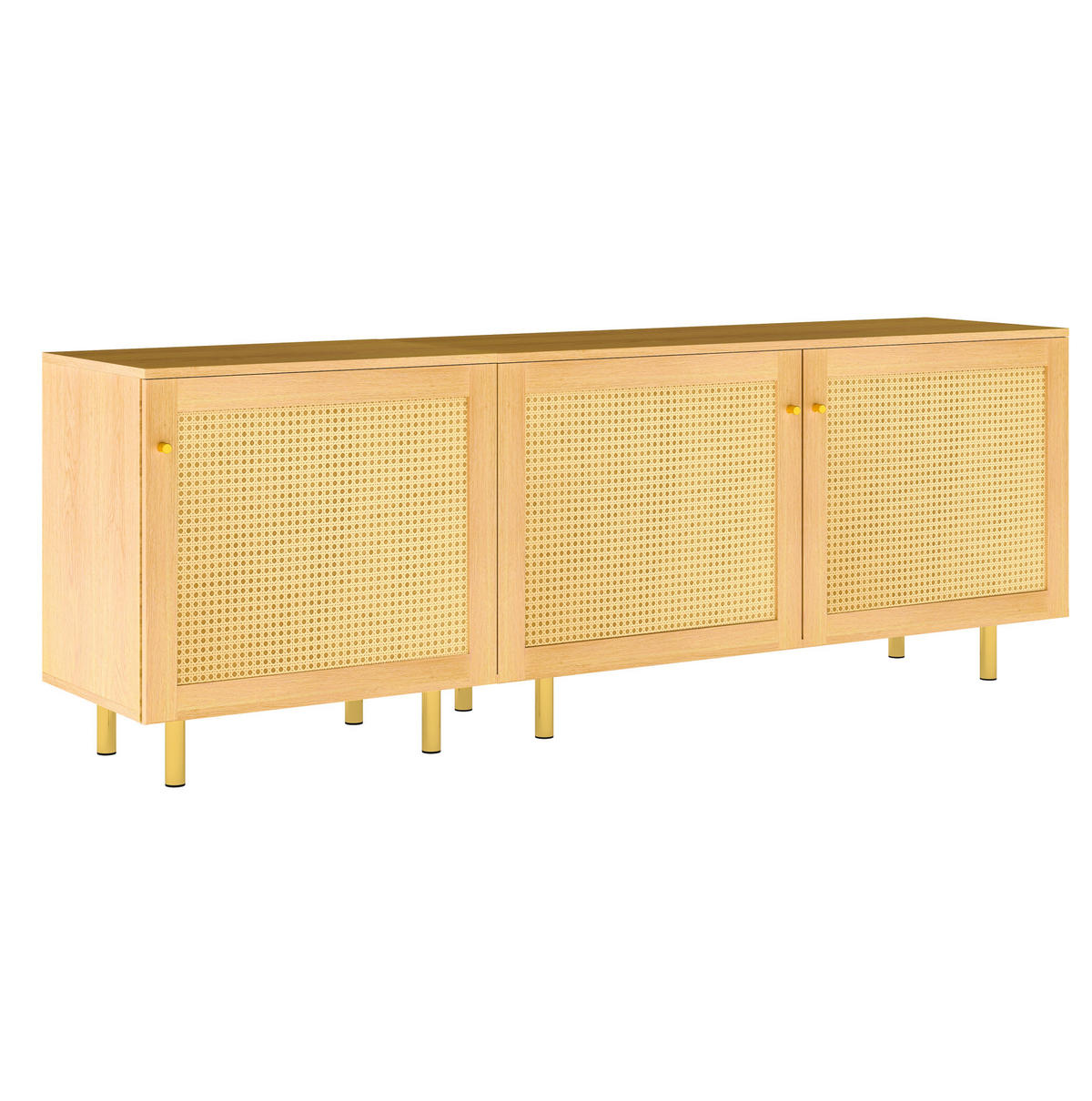 SIDEBOARD 180/40/63 cm mit 3 Türen in Naturholzoptik und goldfarbenen Griffen - Naturfarben, Holzwerkstoff (180/63/40cm) - BEAOK