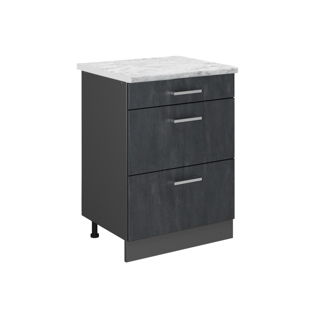 SCHUBLADENSCHRANK R-Line Schwarz Beton 60 cm AP Marmor - Anthrazit/Schwarz, Holzwerkstoff (60/81.6/60cm) - Vicco