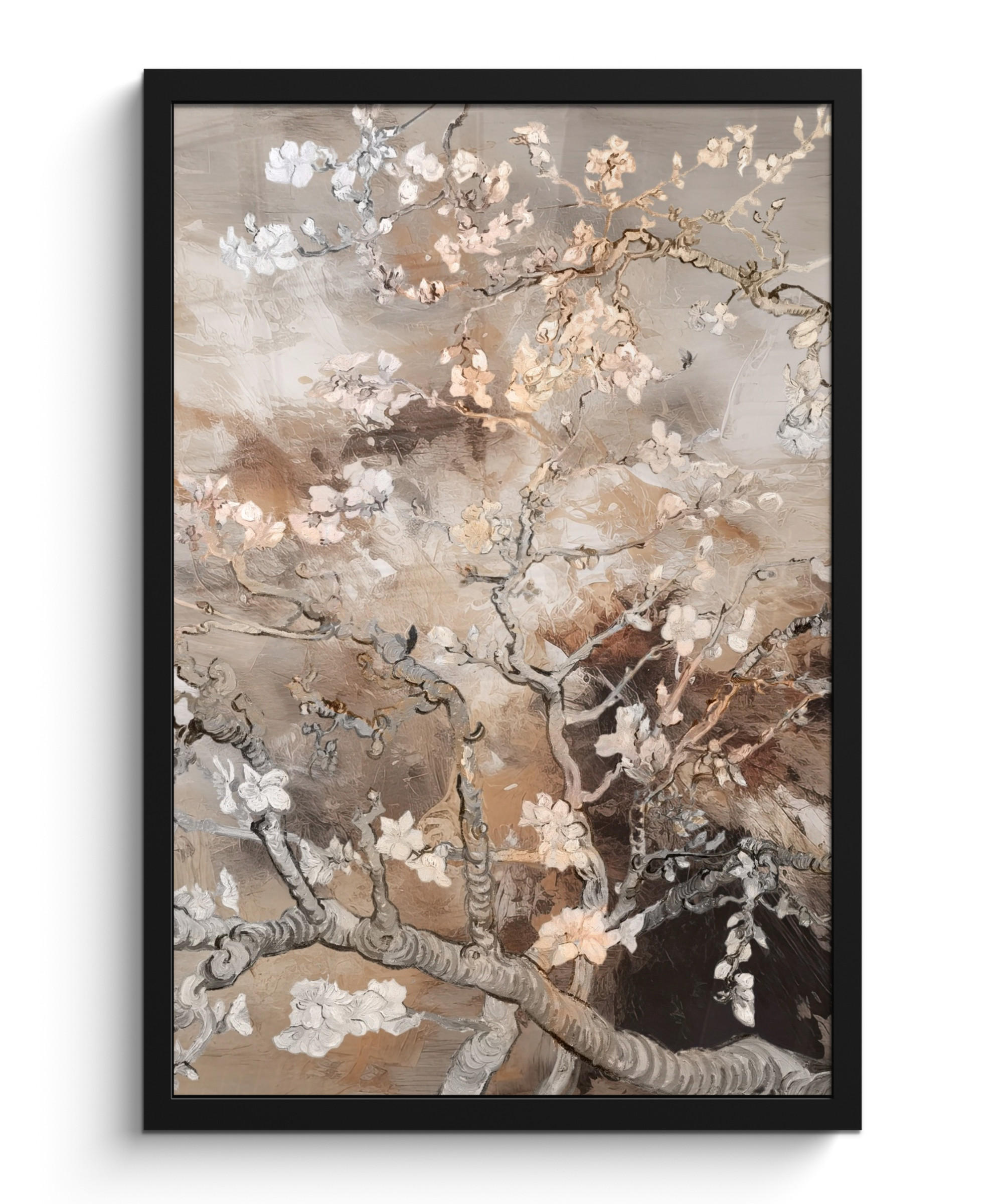GERAHMTES BILD Mandelblüte - Kunst - Van Gogh - Beige - Abstrakt 40x60 cm - Braun, Papier (40/60cm) - MuchoWow